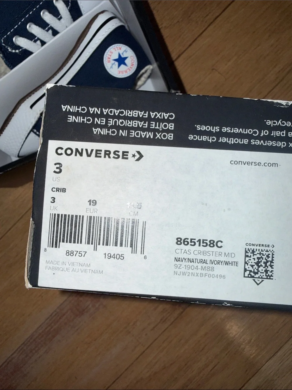 Converse Navy & White baby crib shoe size 3